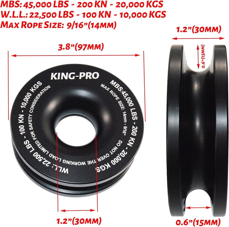 KING-PRO Snatch Recovery Ring, 45000 lbs Winch Snatch Block Pulley Towing Ring, for ATV UTV SUV Truck Off-Road Vehicle Towing Soft Shackle Recovery（Black） - Image 4